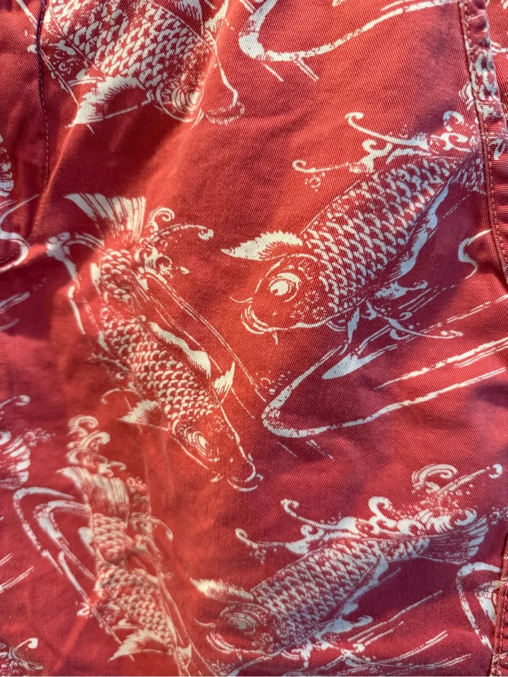 Ralph Lauren White Shirt Red Embroidered Pony Koi Fish Relaxed Fit Men Size 32